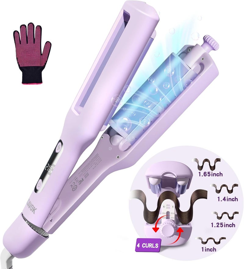 Casavok Hair Crimpers and Wavers with Cool Airflow Styling, Beach Waver Curling Iron with 4 Adjustable Curl, Anti-Scald Crimper Hair Tool for Women, 8s Smart Timer, Fast Heating, 100 Million Ions, LCD - Image 1